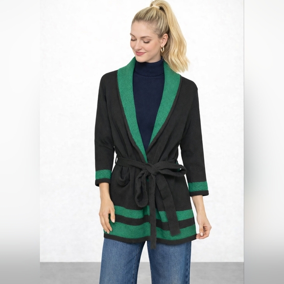 Lauren Ralph Lauren Sweaters - Lauren Ralph Lauren Navy and Green Belted Shawl Cardigan M